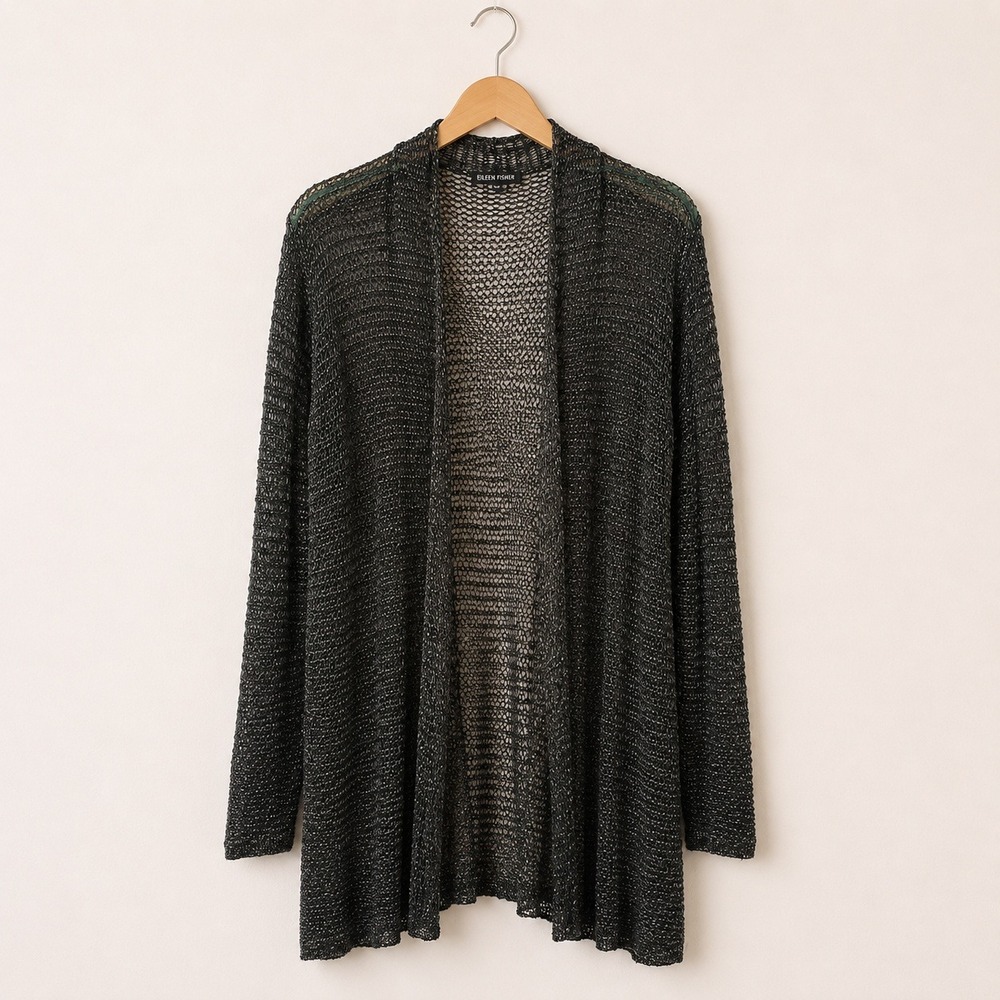 Eileen Fisher Gothcore Metallic Mesh Cardigan Women 3X Quiet Luxury Glam‎ Duster